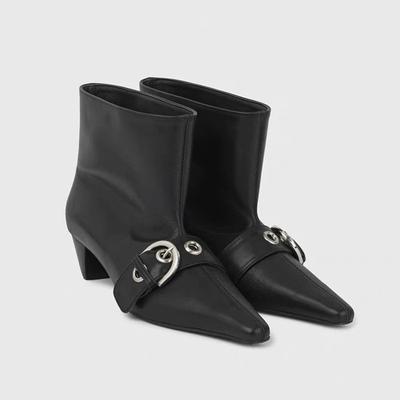 Botines de Tacón Bajo con Hebilla Negra Punta Cuadrada Slip-On Botas Chelsea Genuinas Zapatos Casuales Lisos de Invierno Otoño 2025 Nuevo Lujo