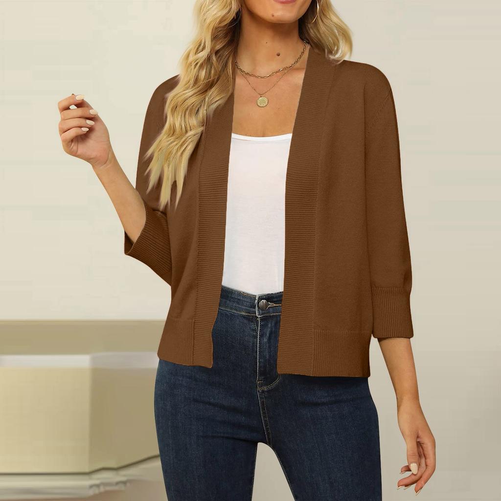 Pulover cardigan decupat cu mâneci 3/4 pentru femei Pulovere ușoare