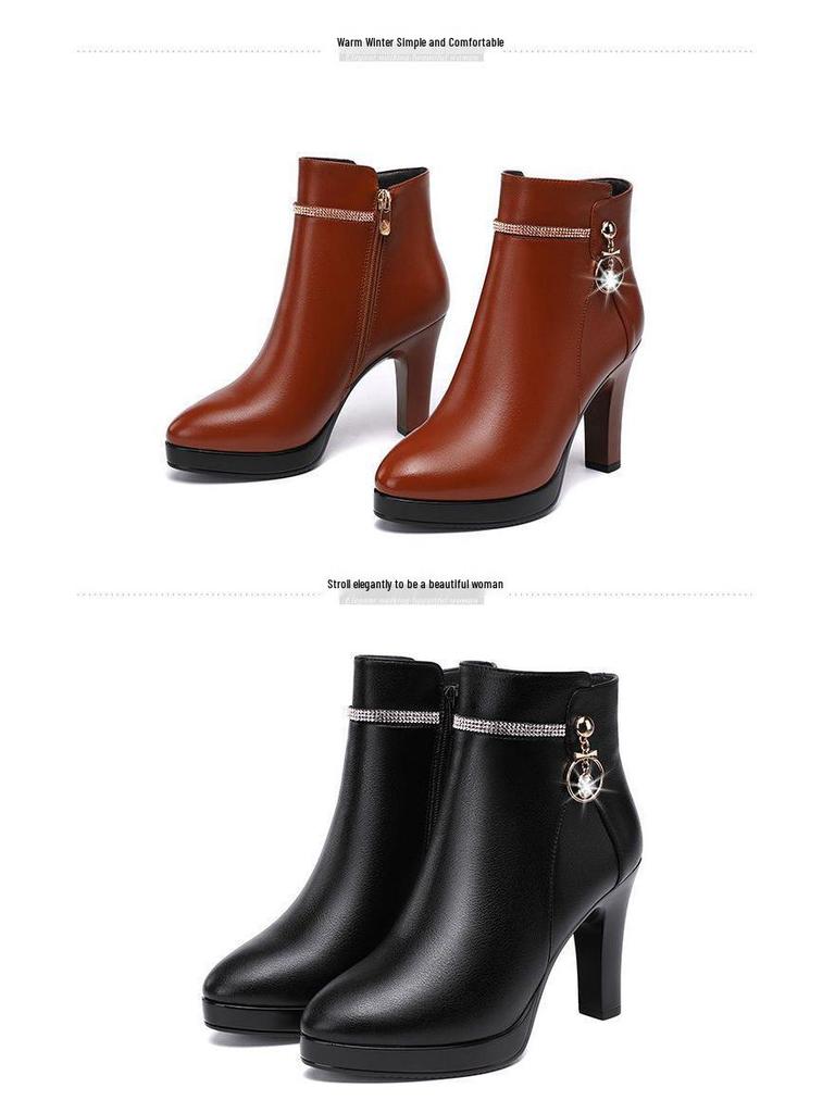 Damen Herbst/Winter Stiletto Stiefeletten - Hohe Absätze, Bequeme Passform, Mit Samt gefüttert, Dicke Sohle.