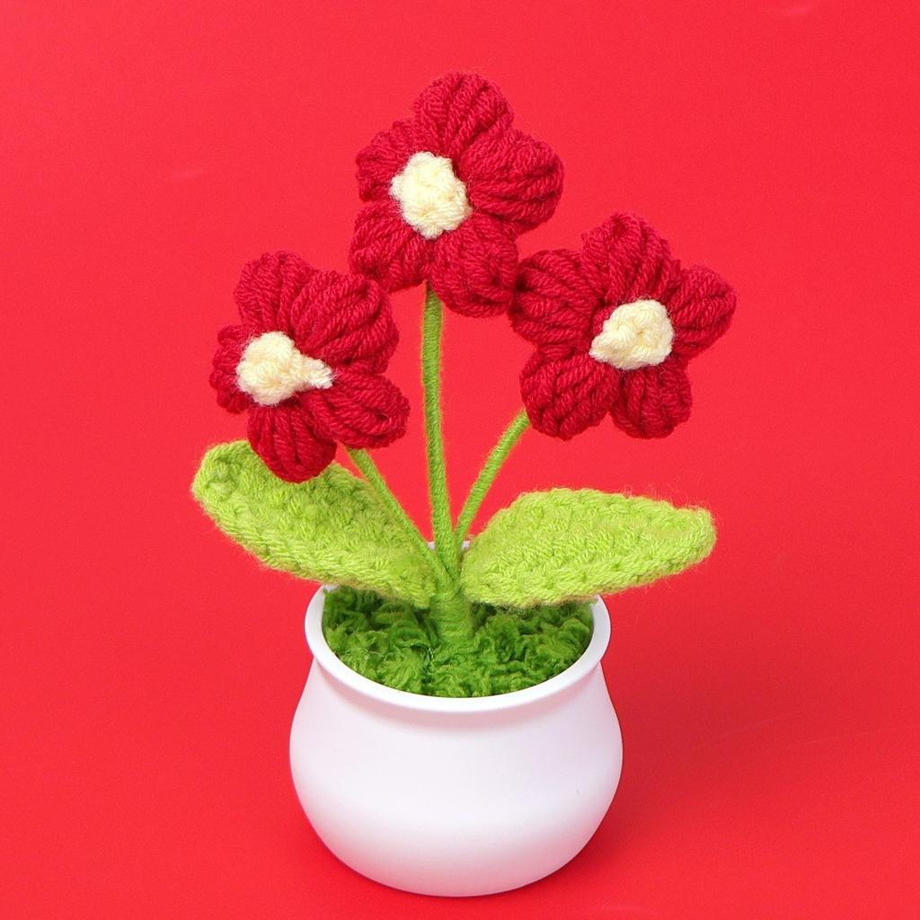Hand-Knitted Wool Fake Flowers Set: Sunflower, Carnation, Tulip - Desktop Decor, Teacher/Student Gift, Everlasting Bouquet