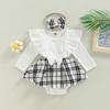 Baby Mädchen Strampler Kleid Set Lässige Rüschen Langarm Plaid Overalls und Stirnband für Neugeborene Kleinkind