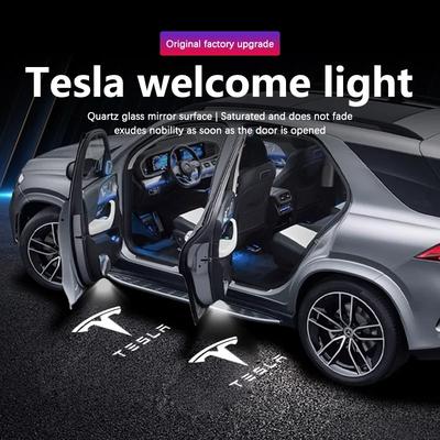 Original 2/4Pcs LED Car Door Projector Welcome Lights Model 3 Y S X Cybertruck Roadster SpaceX Auto Accessories