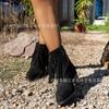 2025 direct sales European and American large-size foreign trade round head fringed fashion short boots women's autumn and winter fashion boots