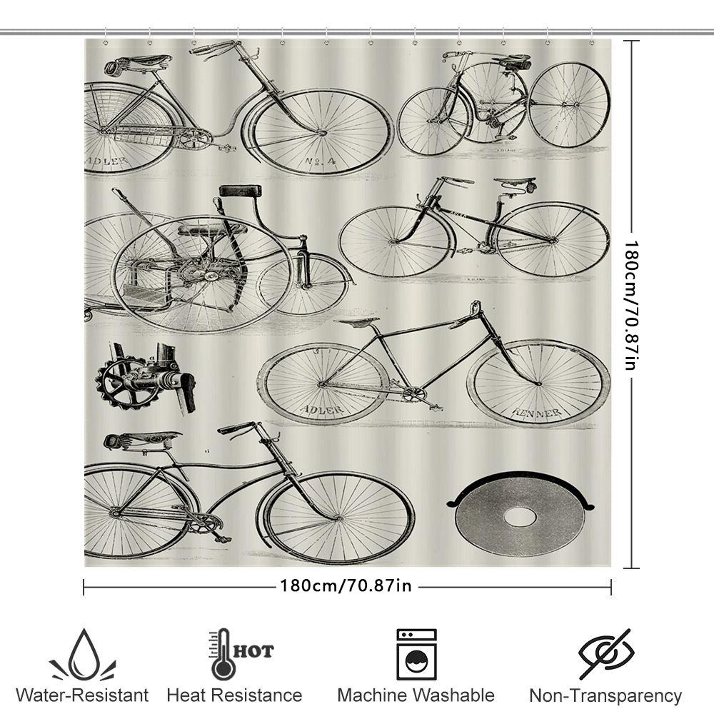 Vintage Bicycle Shower Curtain Waterproof Bathroom Decor With Retro Style Classic Design 3D Printed Black White Cycle Wall Hangi