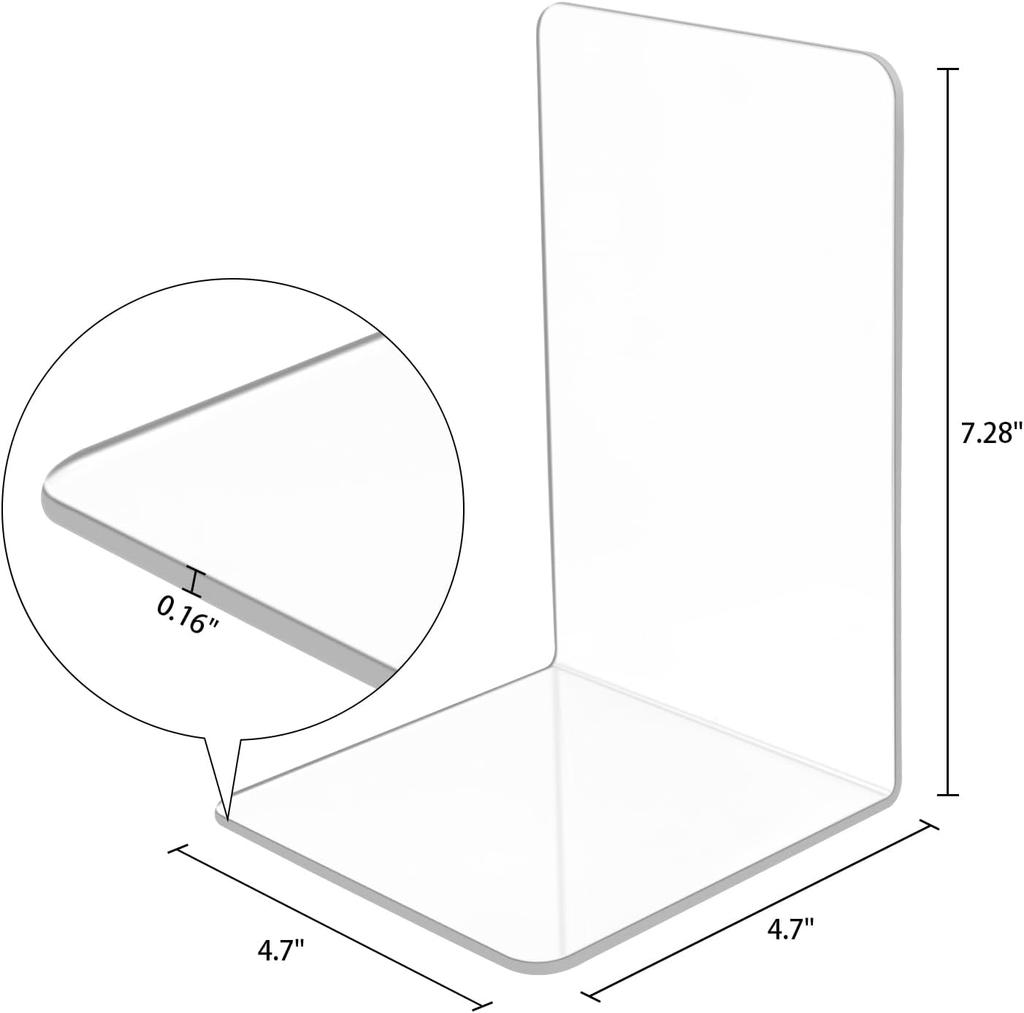 2-8 Pieces Book Ends, Bookends, Books Stand, Books Stoppper, Clear Bookend for Shelves, Acrylic Book Ends for School, Library