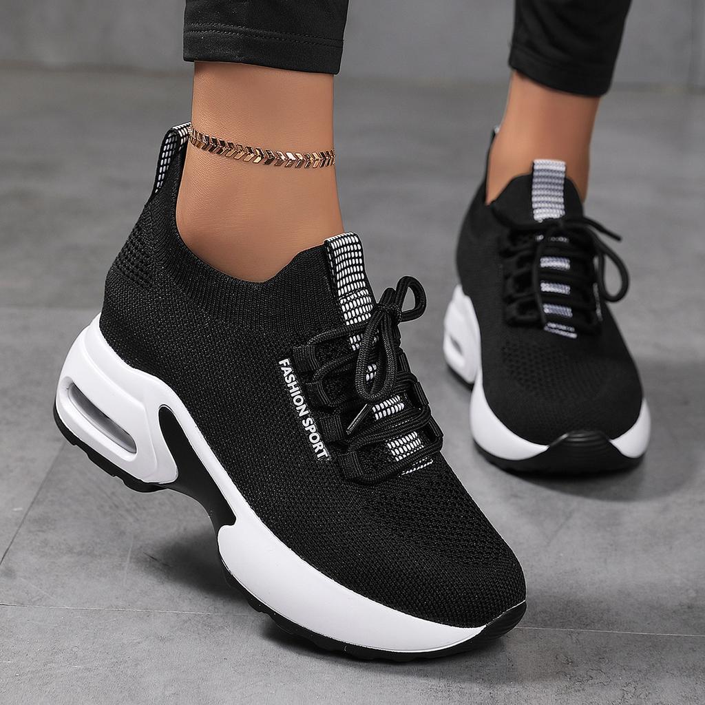 Flying woven sports shoes 2025 new summer height increase women's shoes mesh white shoes casual shoes dad shoes tide