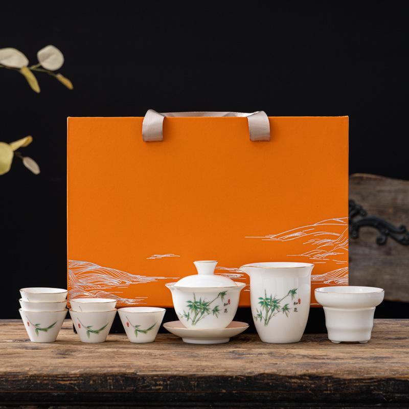 Hvit suet jade porselen kung fu tesett gaveeske forretningsgaver Midt-høstfestival gaver