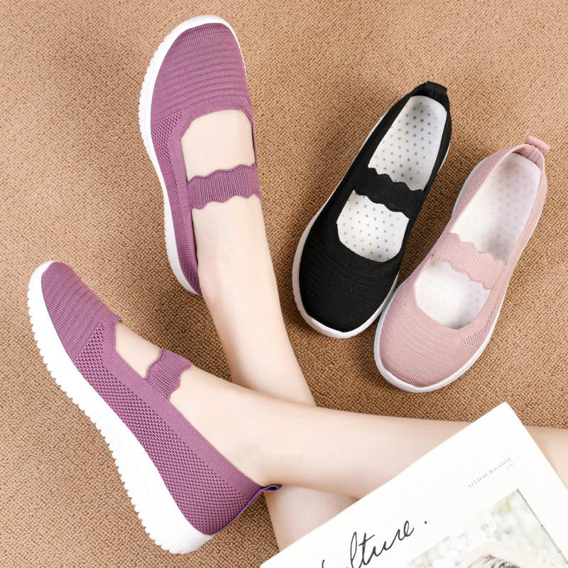 Women's Shoes Casual Shoes Flying Woven Breathable Mother Shoes Soft Sole Comfortable and Not Tired Feet Single Shoes Summer New One-pedal Women's