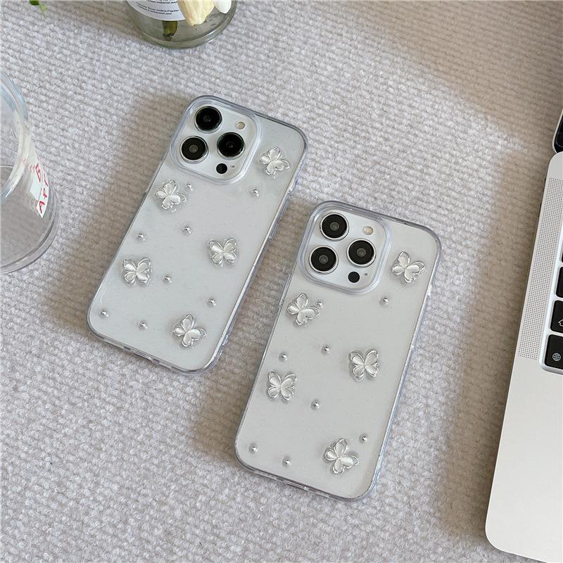 Epoxy three-dimensional pearl butterfly is suitable for Apple 15 mobile phone case 14ProMax new iPhone13 creative 12 women