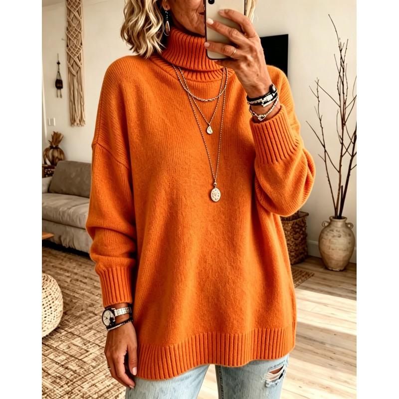 Womens Oversized High Neck Knit Sweater Soft Acrylic Pullover Fall Winter 2026