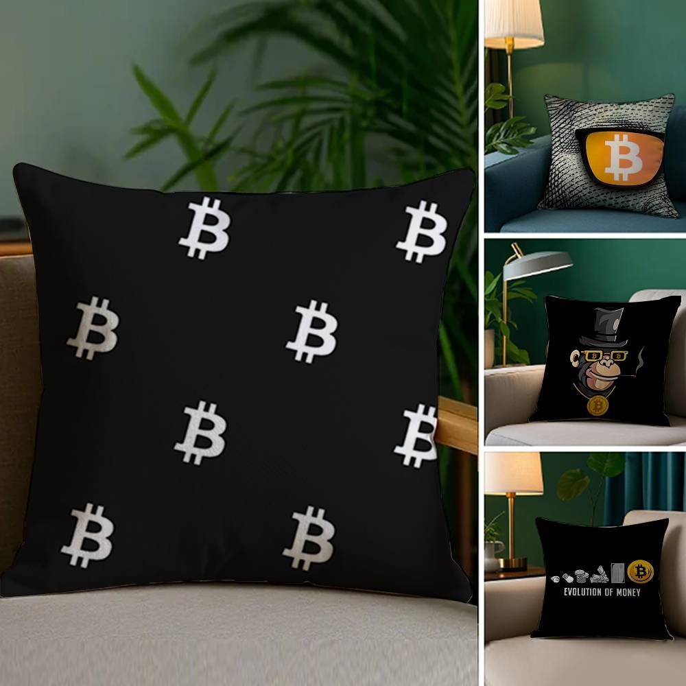 Bitcoin Cryptocurrency Btc Pillow Case Plush Fabric Soft Double Sided Print Home Sofa High Quality Cushion Cover Throw