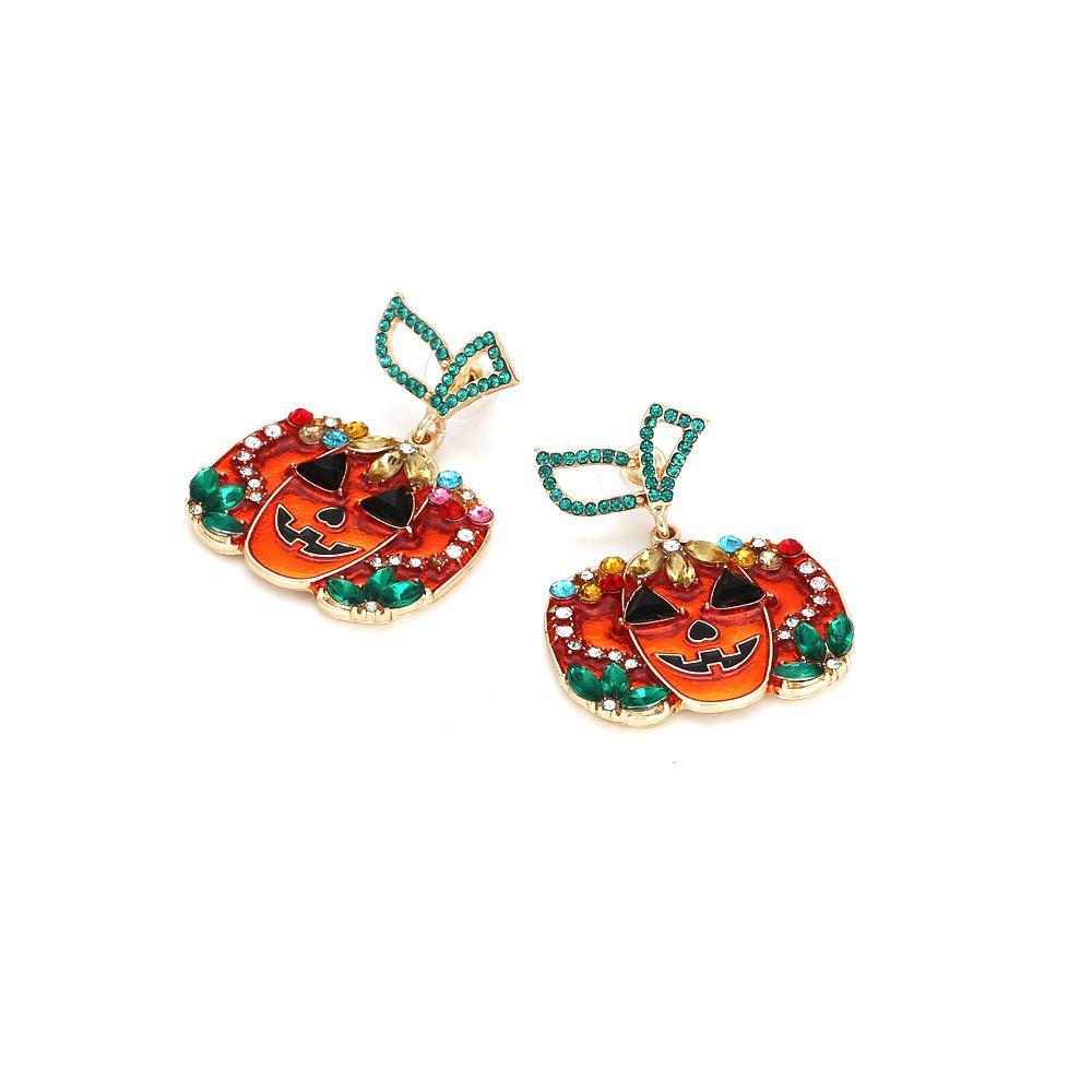 Gift Zinc Zinc Alloy Halloween Ear Stud Rhinestone Pumpkin Earrings Women's Earrings Pumpkin Stud Earrings