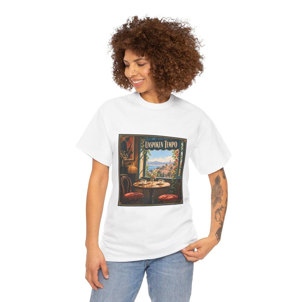 Coffee Cups Cafe Music Jazz Pop Vintage Cozy Date Night Unisex Heavy Cotton Tee