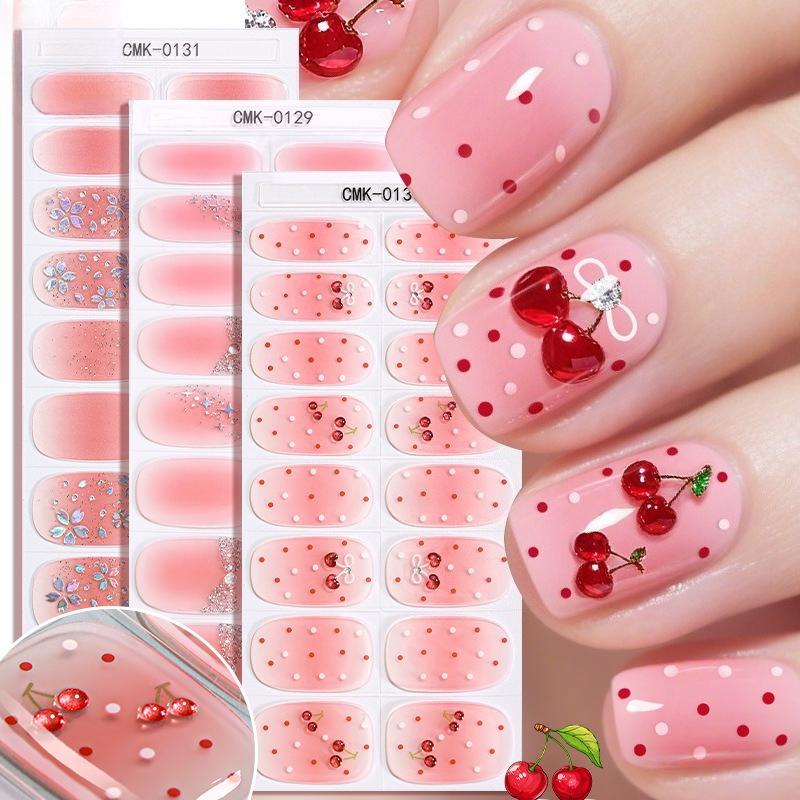 French Gradient Glitter Laser No-bake Gel Nail Stickers UV-Free Gel Nail Stickers