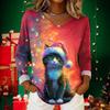 Women's Christmas Print Casual V-Neck Long Sleeve Top