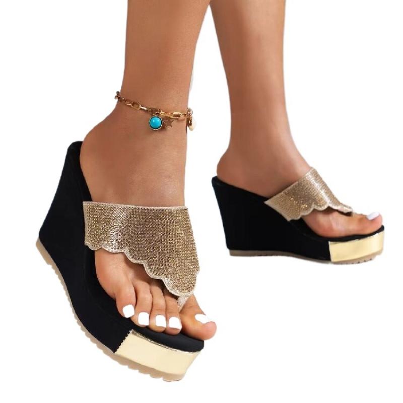 

SyfIyno Летний Уличный Стиль Плетеные Платформы Клинья Шлепанцы Сандалии Женская Мода Высокие Каблуки Женская Обувь Zapatos Mujer 43 чёрный