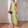 European & American Satin Sleeveless Silk-like Slit Dress for Women - Spring/Summer