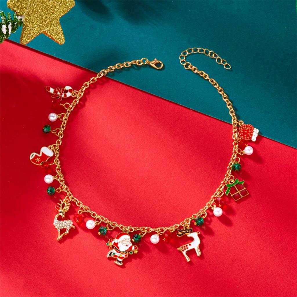 Christmas Choker Cane Reindeer Santa Claus Gift Box Tree Snowman Crystal Bead Fringe Pendant Necklace For Women Men Holiday Gift