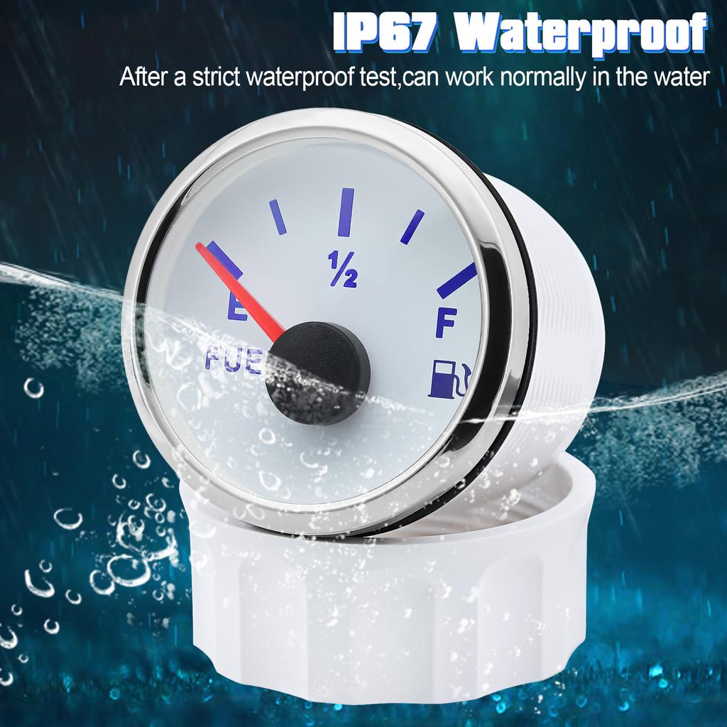 0-190ohm 2" 52mm Fuel Level Gauge with 8 Color Light Waterproof Oil Tank Level Meter Indicator for Car RV Boat Marine 12V24V