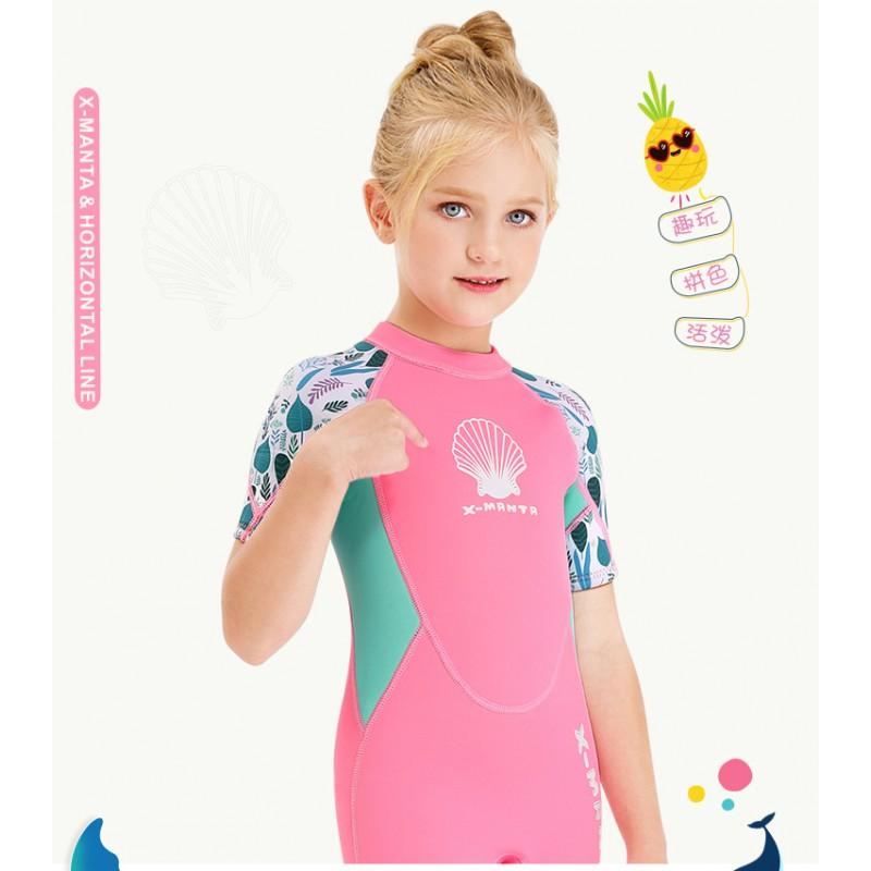 2.5mm Neoprene Kids Girls Wetsuit Short Sleeve Full Body UV Protection Dive Suit Snorkeling Surfing Swimming