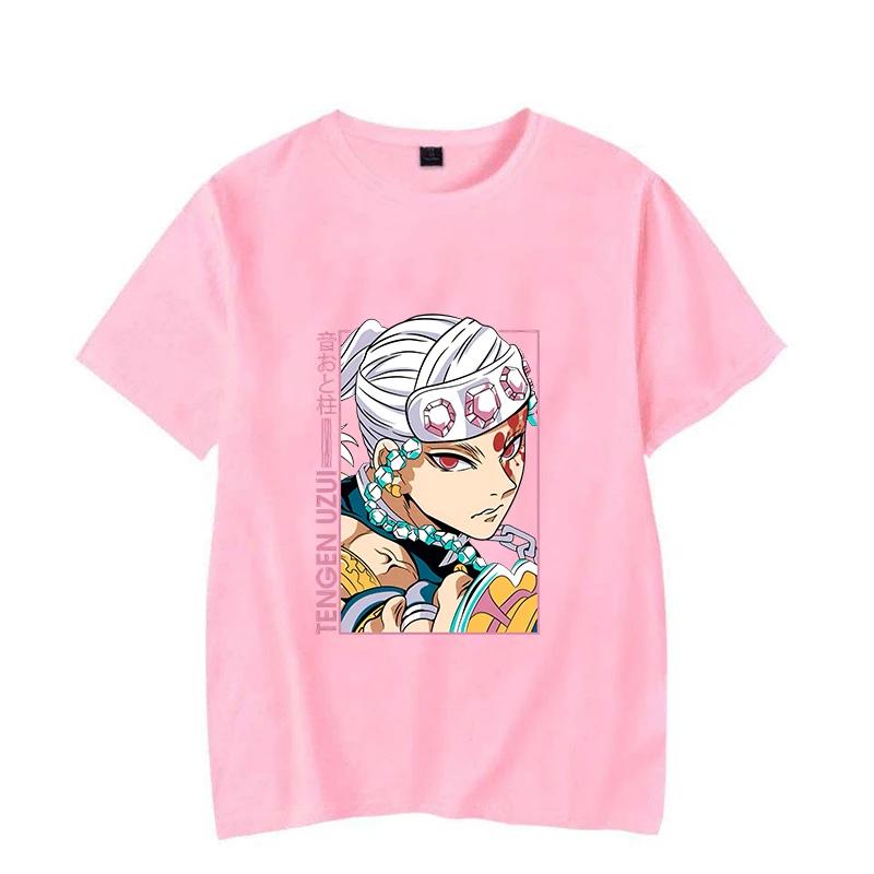 Men's Popular Anime Uzui Tian Yuan Character Print 100% Pure Cotton Hip-hop Short-sleeved Fashionable T-shirt Top