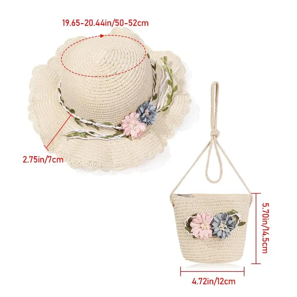 New Summer Kids Flower Caps Bag Girl Sandy Beach Hat Baby Coin Cute Weave Straw Purse Children's Messenger Backpack