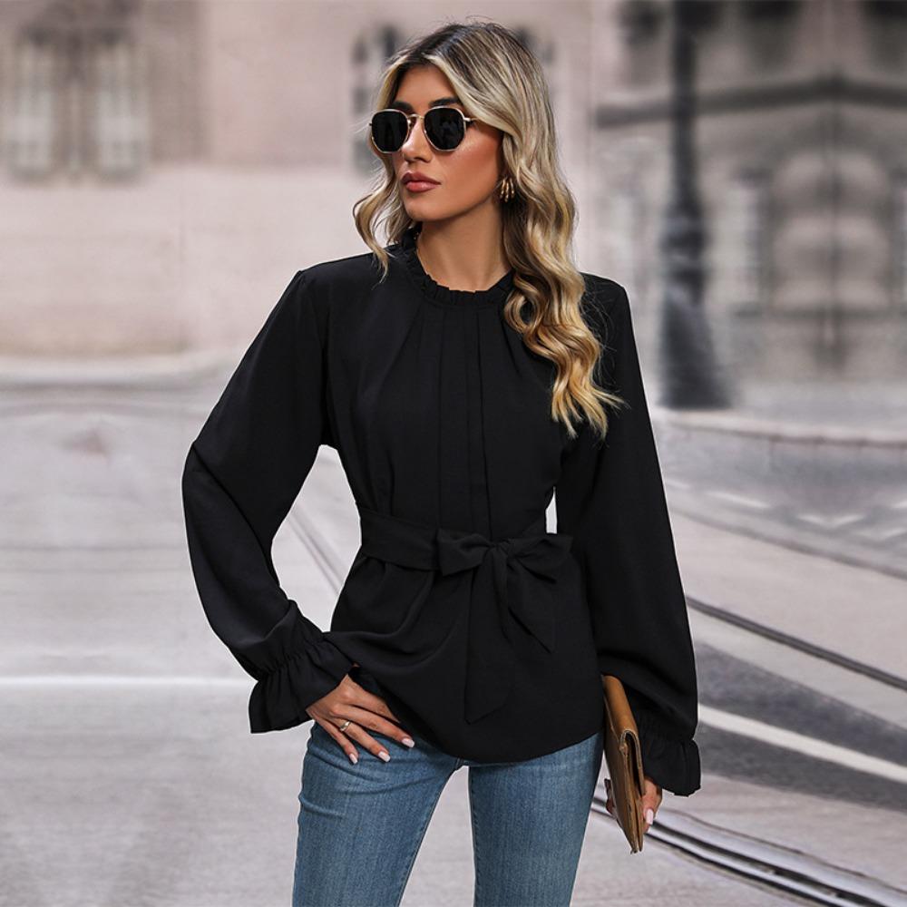 

Осенняя женская рубашка с длинным рукавом Slim Fit черного цвета для женщин XL чёрный