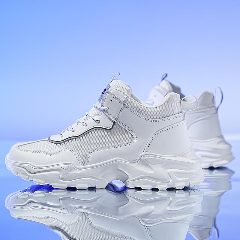 Fashion Men's Shoes New Trendy Beige Shoes Thick Soled Height Increasing Black Shoesbreathable Sports and Leisure Shoes White High Top