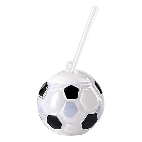 Borraccia da Calcio con Cannuccia, Tazza di Plastica a Forma di Pallone da Calcio da 500 ml, Bicchiere Termico per Bevande Sportive con Coperchio per il Giorno della Partita, Regalo per tifosi