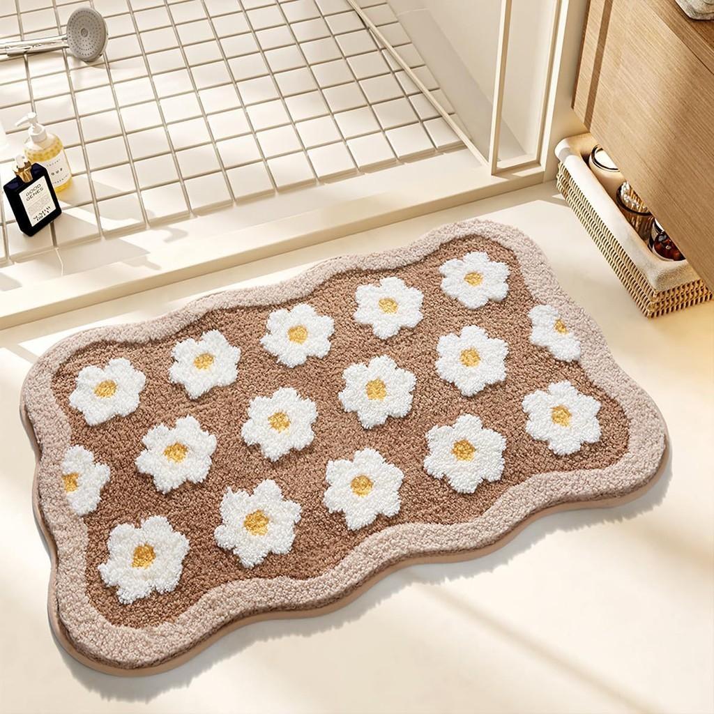 Sweet Flower Pattern Plush Absorbent Floor Mat Carpet For Home
