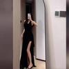 GilAt Red Neck V-neck Dress Women's Beautiful High-end Dress Sexy Split-end Slim Dress