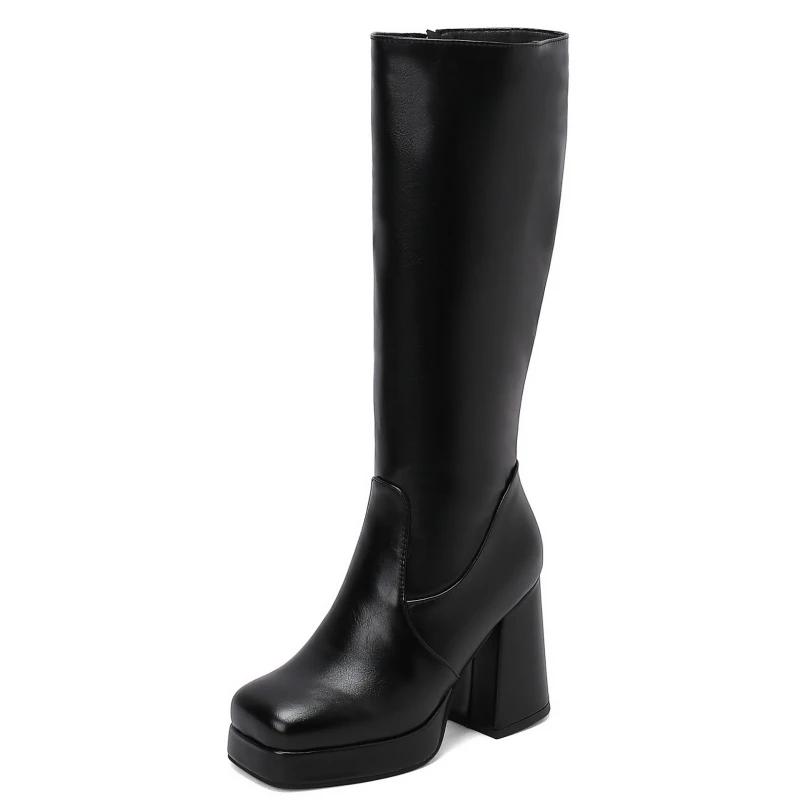 White Knee High Boots Women Platform 2026 Sexy Zipper Thick High Heels Black Long Boot Autumn Winter Shoes