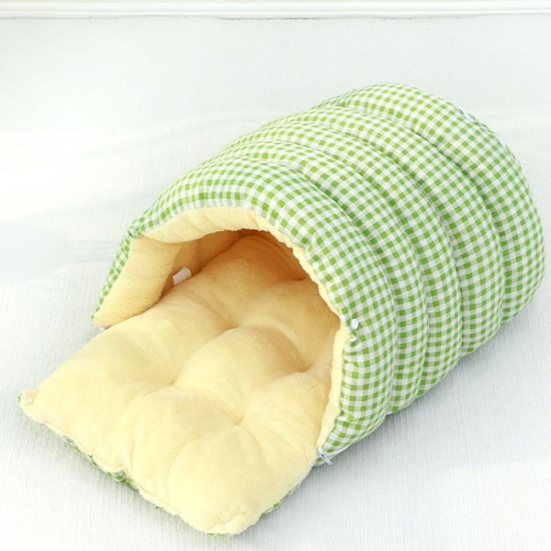 

Домик для кошки собаки для помещения зимний утолщенный складной спальный мешок для кошки уютный мягкий теплый полузакрытая кровать для маленького питомца мешок для сна 48X30X20cm зелёный