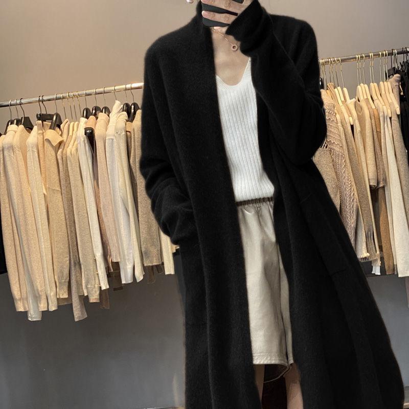 Autumn and Winter Women's Cardigan Long Sleeve Sweater Solid Color Loose Warm Knitwear Female Long Coat
