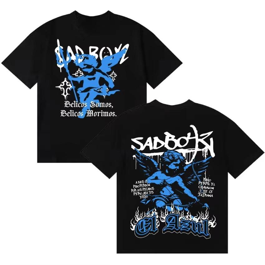 Rapper Junior H Sad Boyz Hip Hop T Shirt Unisex Unisex Summer Crewneck Short Sleeve Double Sided Print Streetwear Hip Hop Clothing