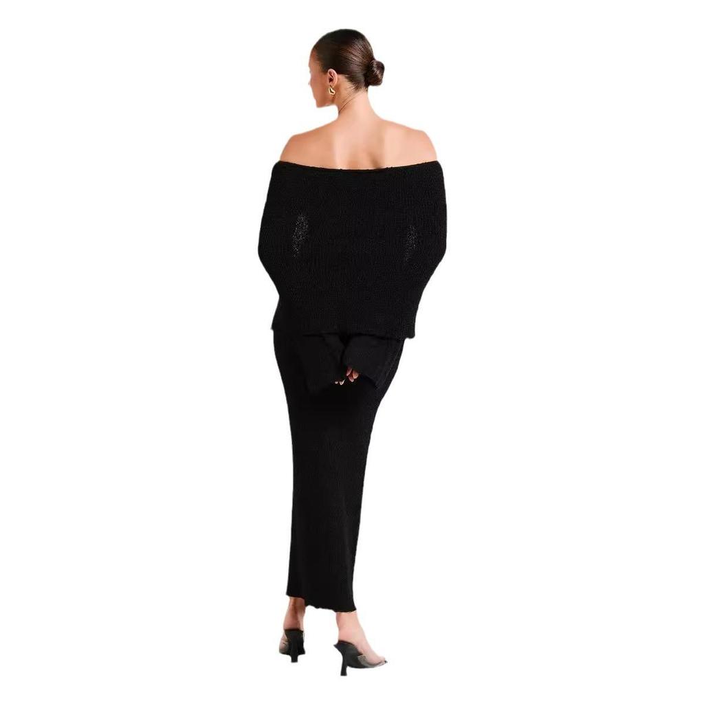 European & American Beach Cross-border One-shoulder Knitted Hollow-out Sexy Long Dress Cover-up
