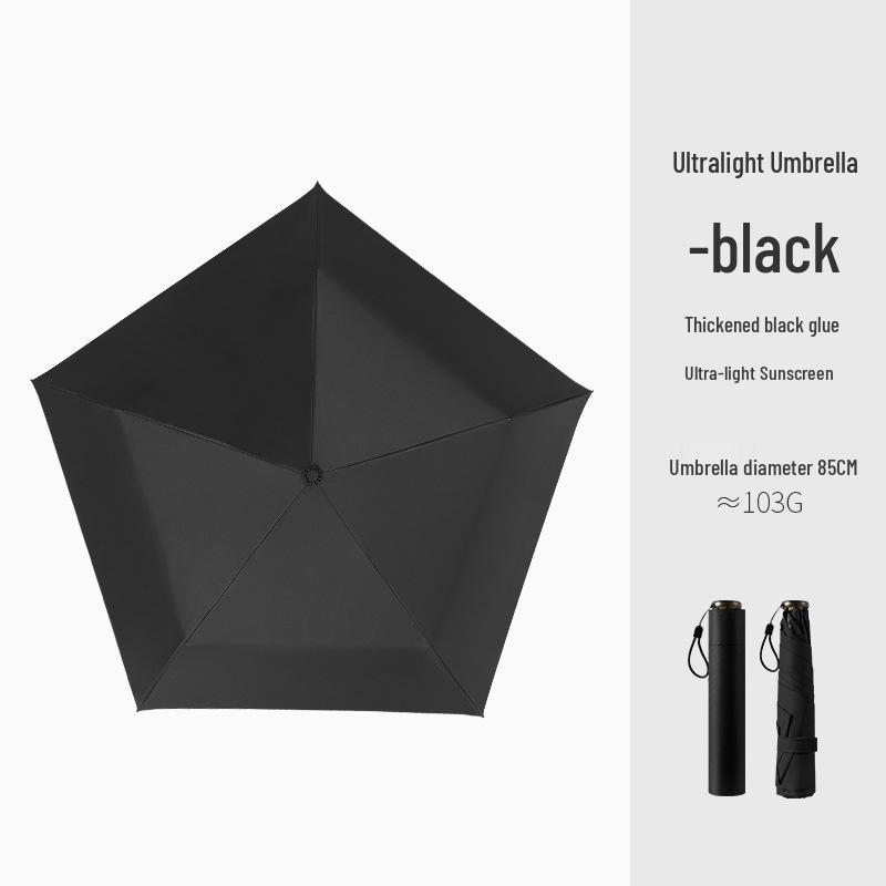 103g Carbon Fiber Mini Parasol - Black, UV-Protection, Folding Sunshade Umbrella for Women