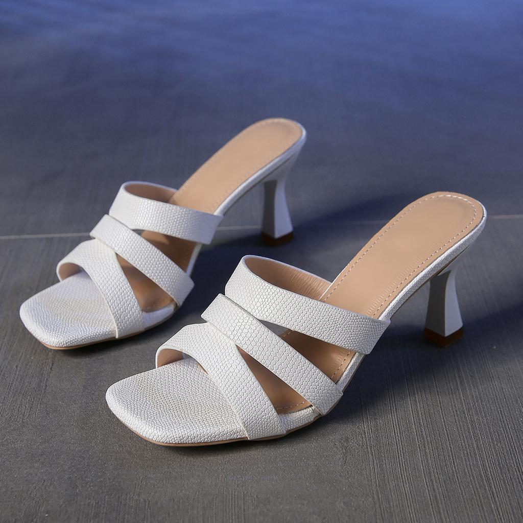 Moda Wysokie Obcasy Damskie Kapcie Kwadratowe Noski Buty Sukienki Casual Nowe Sandały Lato 2024 Outdoor Slingabck Klapki Pompy Mujer Slides