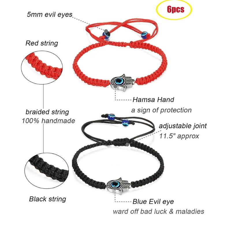6/9 Pcs for Evil Eye String Bracelets Hamsa Hand Hand-Woven Bracelet Adjustable Red/Black Rope Cord Thread Braided Brace
