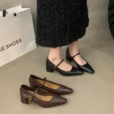 Designer Quadratische Zehenpartie Damen Mary Jane Schuhe 2026 Neue Frühjahrsschuhe Damen Eleganter Schnallenriemen Dicke Ferse Partykleid Pumps