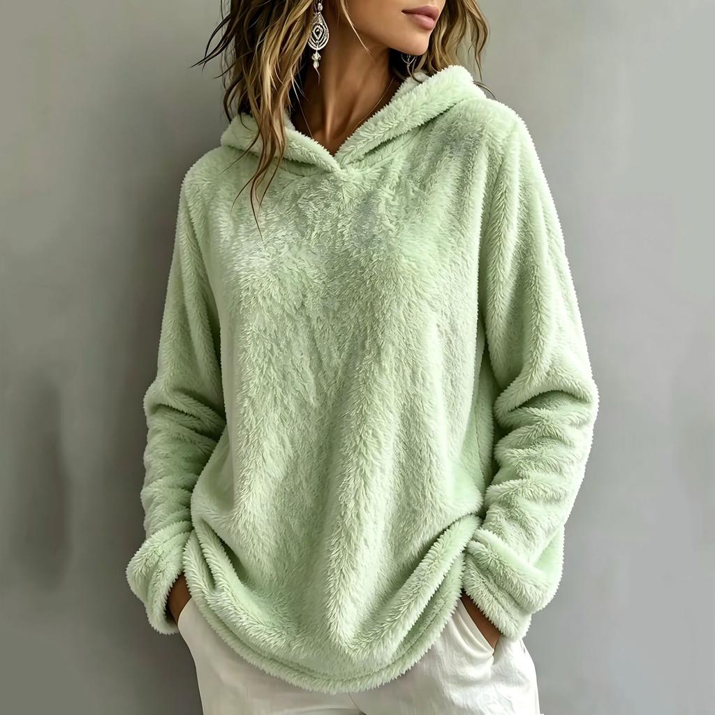 Women's Casual Flannel Long Sleeve Pullover Hoodie Loose Fit