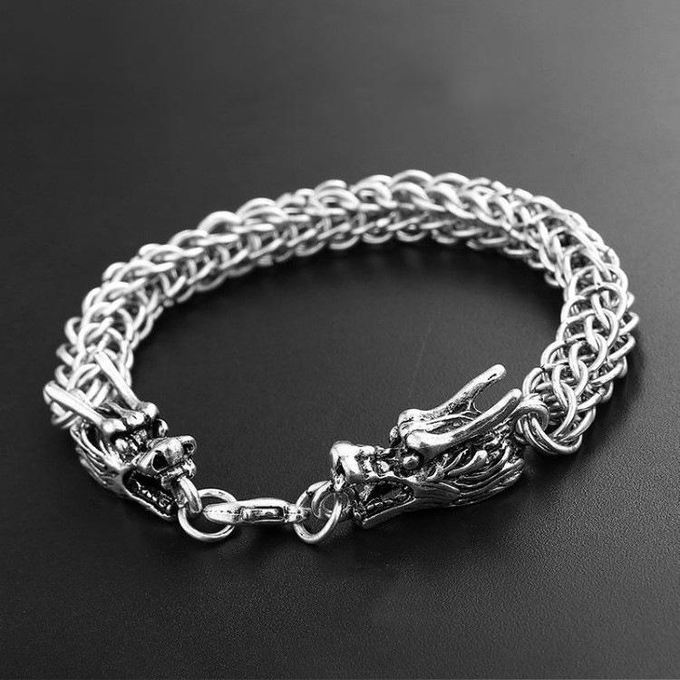 Trendy Men'S Jewelry, Personalized Retro Titanium Steel Zodiac Double Faucet Domineering Bracelet, Men'S Old Punk