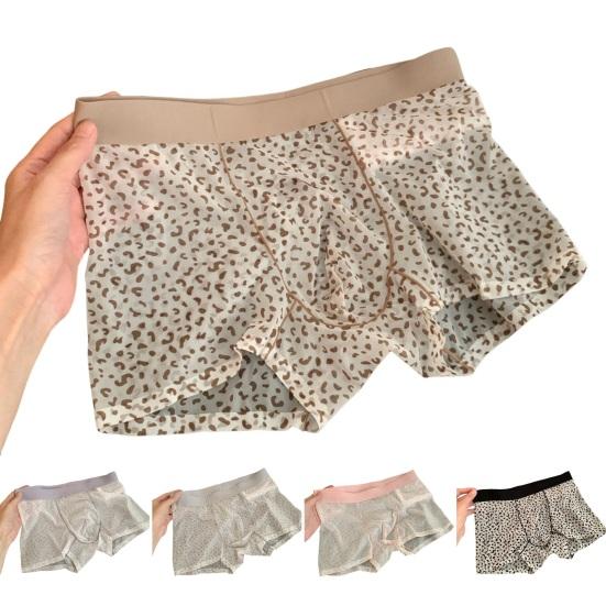 Boxer Underwear Elastic Mid-rise U-Convex Shorts Briefs Leopard Thin Perspective Print Sleeping Underwear Daily Wear