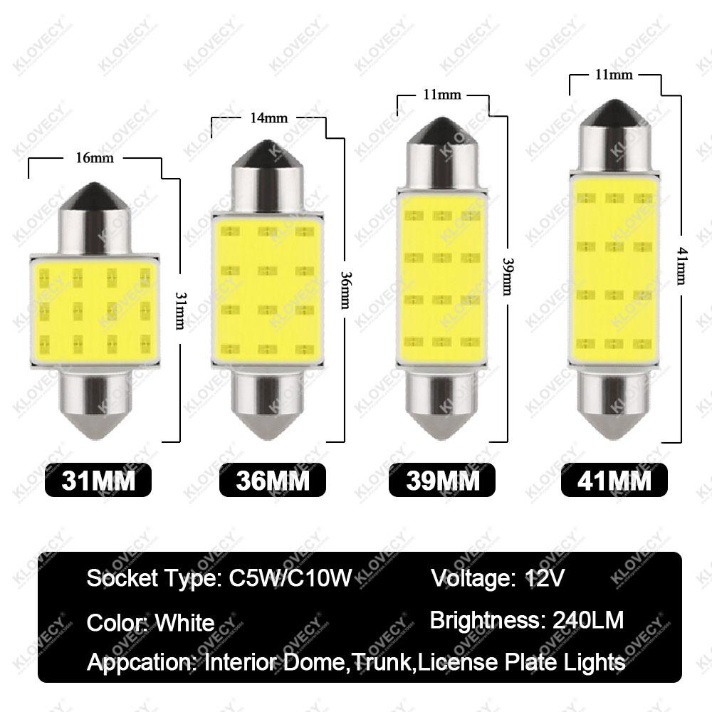 10/20/50 Stück C5W LED-Birne Soffitte 31mm 36mm 39mm 41mm 12V 7000K Weiß Auto Innenraum Deckenleuchte Leseleuchte Kofferraum Kennzeichenbeleuchtung