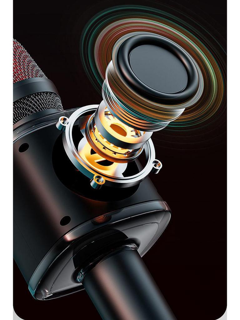 Bluetooth Wireless Microphone Speaker with Integrated Sound Card for Singing On Mobile Phones and TV.