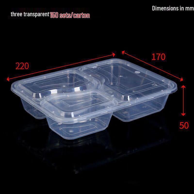 

JingJingRS 1000ml Rectangular 3-Compartment Disposable Meal Boxes