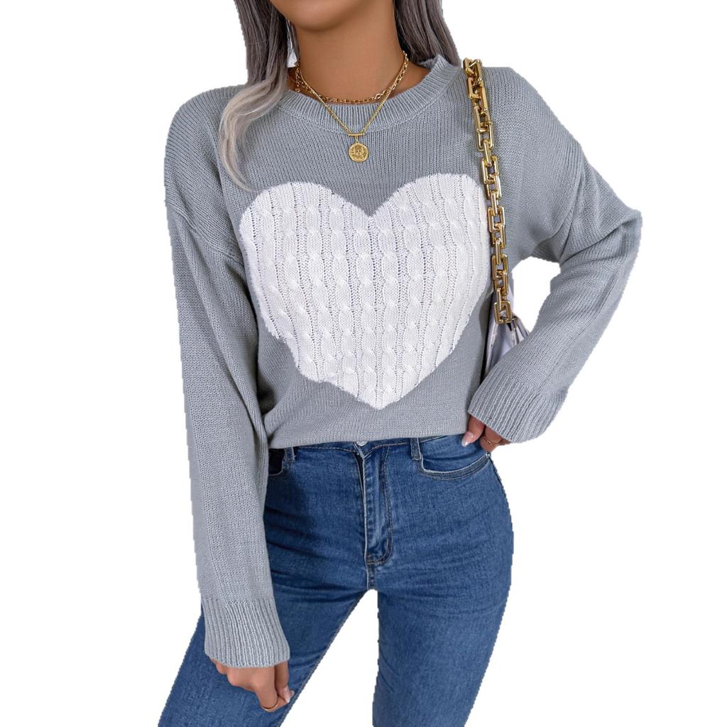 QICED Autumn and Winter Twisted Heart Long-sleeved Pullover Sweater for Valentine's Day Women's Wear