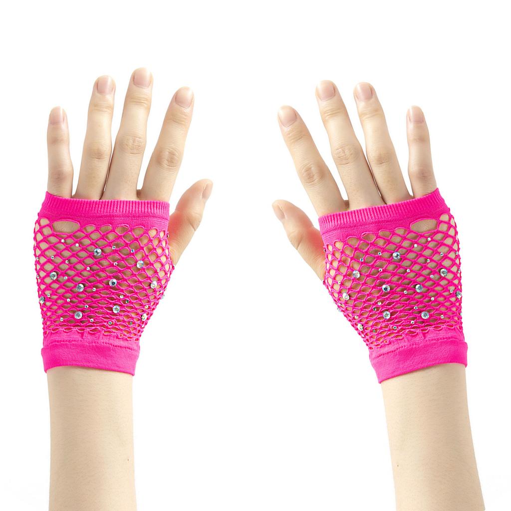 Stylish Half Finger Mesh Gloves Rhinestones Embellished Lightweight Dancewear Summer Outdoor Activity Gear