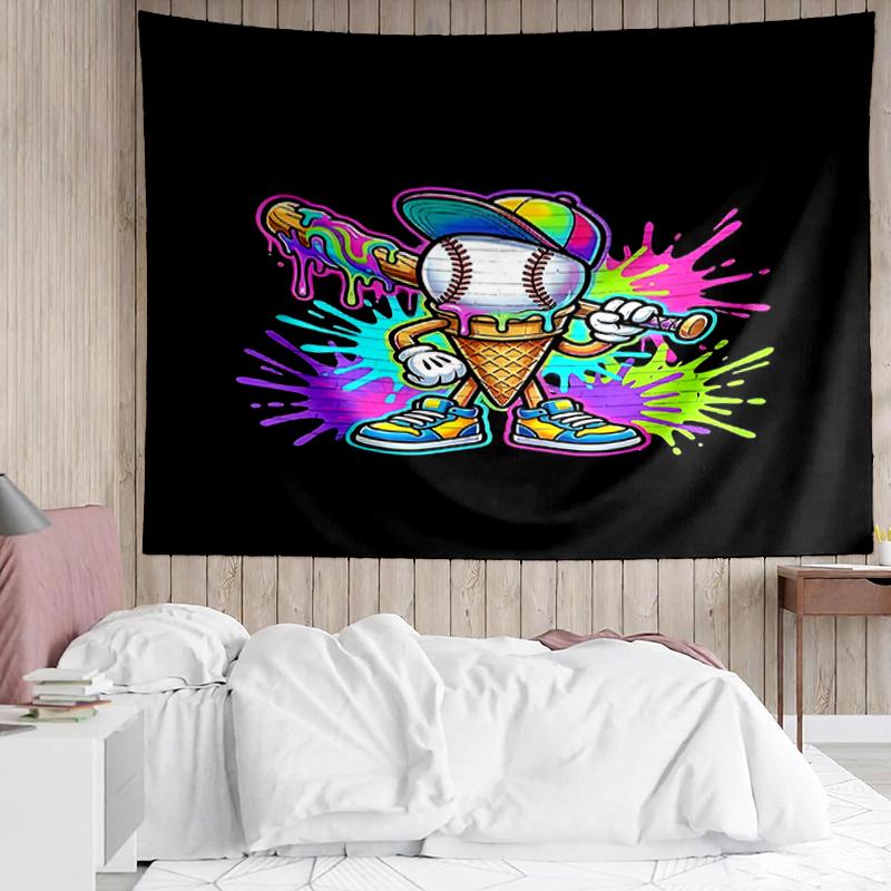 Baseball Print Tapestry, Backdrop, Easy Setup, Ideal for Bedroom, Office & Living Room, with Aesthetic Wall Hanging Decor.
