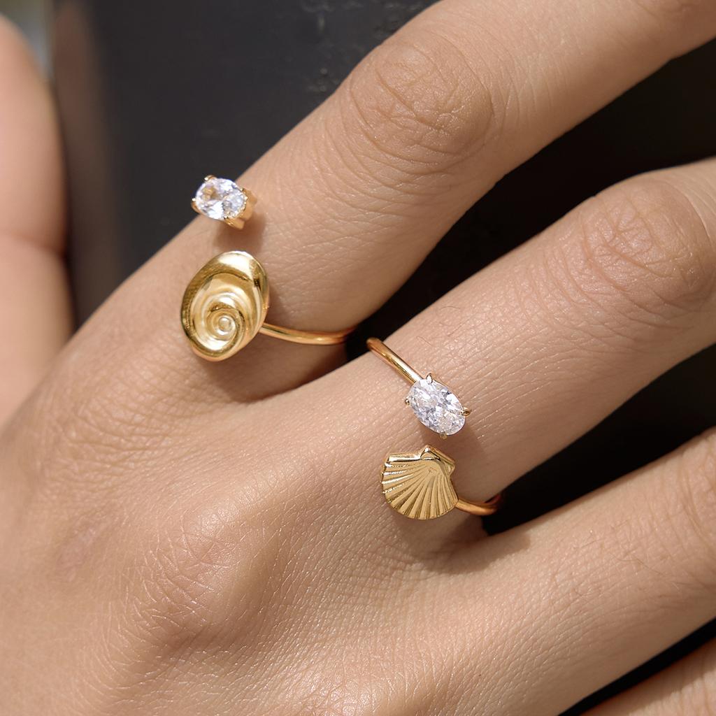 Youthway Shell Spiral Oval Zircon Open Rings For Women Minimalist 18K Gold PVD Plated Stainless Steel Rings Fashion Jewelry Gift